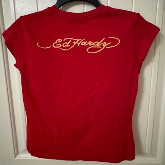 Ed Hardy By Christian Audigier Y2K  Baby Cap Sleeve T-Shirt L - Picture 2 of 4